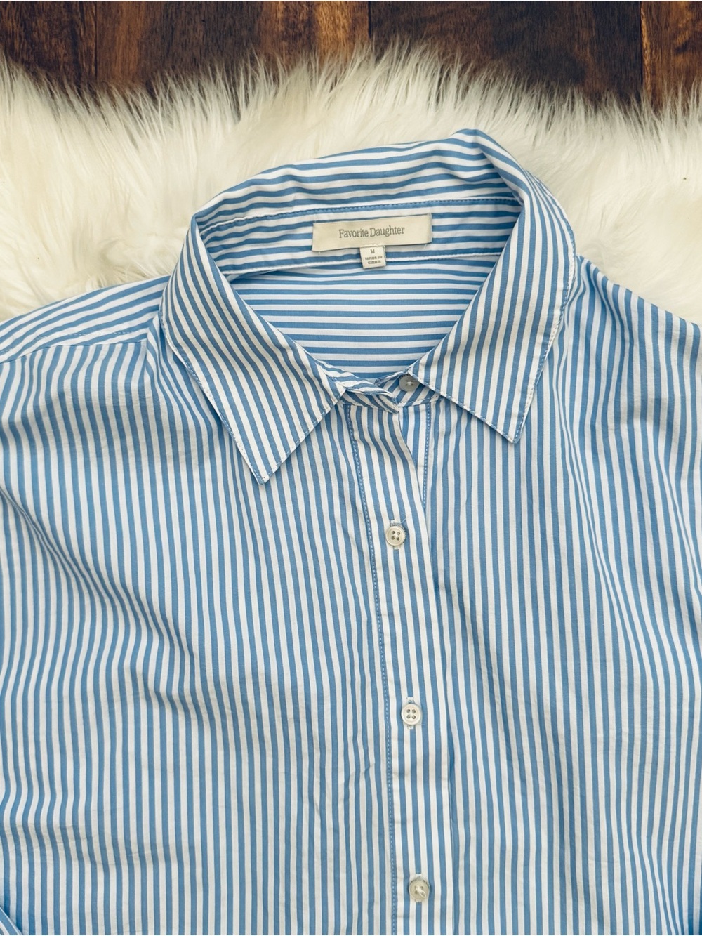 Favorite Daughter The Crop Ex-Boyfriend Button Down Top in Blue Stripe Medium - Picture 5 of 6